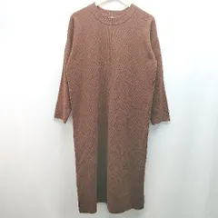 ◇ LOWRYS FARM ケーブル クルーネック スリット シンプル 長袖 ロング丈 ワンピース サイズF ブラウン系 レディース E  【1305180018401】