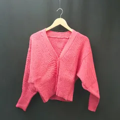 ◇ 新品 titivate select リブ 無地 ショート丈 Vネック 長袖 ニットカーディガン サイズM ピンク レディース E  【1305180020084】