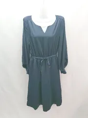 ◇ VIS ビス ウエストゴム 裏地 薄手 春夏物 シンプル オシャレ 長袖 ロング丈 ワンピース サイズF ネイビー レディース E  【1305180018777】