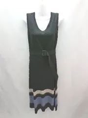 ◇ 新品 AZUL BY MOUSSY ボーダー柄 フレア ニット 袖なし ロング丈 ワンピース サイズM ブラック/ブルー レディース E  【1305180022613】