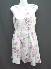 ◇ MERCURYDUO 花柄 ウエスト切り替え パーティー 裏地あり 袖なし ひざ丈 ワンピース サイズS ピンク系 レディース E  【1305180022606】