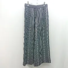 ◇ NATURAL BEAUTY BASIC ストライプ柄 ファスナー ツータック ワイドパンツ サイズM ネイビー レディース E  【1305180024860】