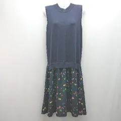 ◇ 美品 GLOBAL WORK 花柄 ﾌﾗﾜｰ ﾎﾞﾀﾆｶﾙ 綺麗め ニット - 膝丈 異素材 ワンピース サイズM ﾈｲﾋﾞｰﾌﾞﾙｰ レディース E  【1305180027014】