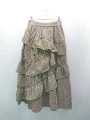 ◇ NICE CLAUP フリル チェック柄 ウエストゴム サイドジップ 裏地 ひざ丈 フレア スカート サイズF ブラウン レディース E  【1305180029483】