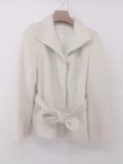 ◇ ◎ en quete アンケート ウエストリボン アンゴラ混 長袖 ショート コート サイズ 9 オフホワイト系 レディース E  【中古】 【1305220000120】