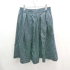 ◇ chocol raffine robe ウエストゴム ストライプ柄 ギャザー ひざ丈 フレア スカート サイズF ネイビー系 レディース E  【1305180029940】