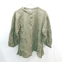 ◇ Samansa Mos2 ノーカラー ボタン シンプル 薄手 オシャレ 透け感 長袖 シャツ サイズF グリーン系 レディース E  【1305180029889】