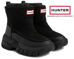 ハンター ウィメンズ ワンダラー ブークレ ショート スノー ブーツ HUNTER WOMENS WANDERER LACE UP OUTDOOR BOOT BLACK wfs2226wad-blk 撥水 フリース 保温