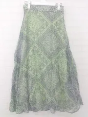 ◇ natural couture カジュアル 総柄 ロング フレア スカート サイズF グリーン ホワイト系 マルチ レディース P  【1305240000490】