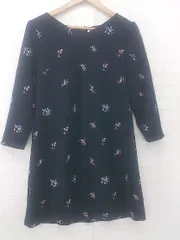 ◇ Rew de Rew ルゥデルゥ 刺繍 Vネック 長袖 ミニ ワンピース サイズM ダークネイビー レディース P  【1305240000452】