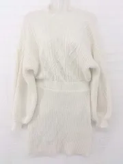 ◇ MAJESTIC LEGON ハイネック ケーブル 可愛い 長袖 ミニ ニット ワンピース サイズM アイボリー系 レディース P  【1305240001206】