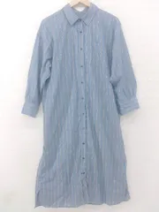 ◇ chocol raffine robe ストライプ 胸ポケット 長袖 ロング ワンピース サイズF サックスブルー系 レディース P  【1305240001176】