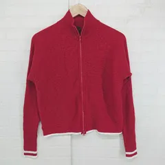 ◇ MARC CAIN スタンドカラー ジップアップ 長袖 ニット カーディガン サイズN2 レッド ホワイト系 レディース P  【1305240001978】