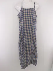 ◇ callautia ギンガムチェック 大人かわいい ロング キャミソールワンピース サイズL ベージュ ブルー レディース P  【1305240009899】