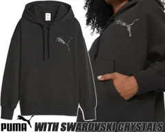プーマ ウィメンズ スワロフスキー・クリスタル フーディー PUMA WITH SWAROVSKI CRYSTALS OVER SIZE HOODED PUMA BLACK 622250-01 パーカー ブラック