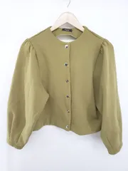 ◇ merlot シンプル ボリュームスリーブ 裏毛 長袖 ノーカラー ジャケット カーディガン グリーン系 レディース P  【1305240012660】のサムネイル