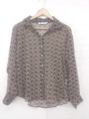 ◇ ZARA ザラ 総柄 シアー 抜け感 長袖 シャツ サイズEUR M USA M MEX 28 ベージュ ブルー レッド系 レディース P  【1305240016828】