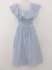 ◇ ZARA BASIC ストライプ ギャザー オフショル 膝丈 ワンピース サイズEUR M USA M MEX 28 ブルー ホワイト レディース P  【1305240019478】