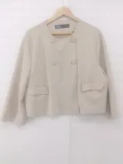 ◇ ZARA ザラ フェイクスウェード 長袖 ノーカラー ジャケット サイズ EUR L USA L MEX 30 ベージュ レディース E  【1305240018433】