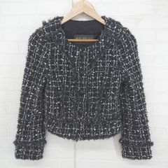 miss ashida ノーカラーツイードジャケット ネイビー系 フロントホック