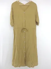 ◇ Ray Cassin シンプル 無地 Vネック ドロスト 七分袖 膝下丈 ワンピース サイズF マスタードイエロー系 レディース P  【1305240025998】