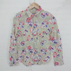 ◇ ◎ CUBE SUGAR 花柄 胸ポケット シアー 長袖 シャツ ブラウス サイズM モスグリーン レッド パープル系 レディース P  【1305240029071】