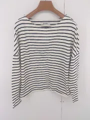 ◇ nano universe ボーダー ボートネック 長袖 Tシャツ カットソー サイズF ホワイト系 ブラック レディース E  【中古】 【1305250011585】