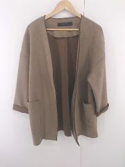 ◇ ZARA BASIC ノーカラー スエード調 オトナ女子 七分袖 ジャケット サイズEUR M USA M MEX 28 ブラウン レディース E  【1305250021263】