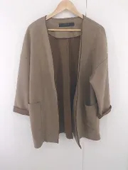 ◇ ZARA BASIC ノーカラー スエード調 オトナ女子 七分袖 ジャケット サイズEUR M USA M MEX 28 ブラウン レディース E  【1305250021263】