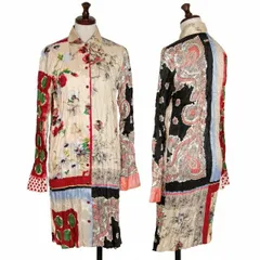 ジャンポールゴルチエ ファムJean Paul GAULTIER FEMME スカーフプリントシワ加工ロングシャツ ピンクベージュ40