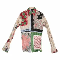 ジャンポールゴルチエ オムJean Paul GAULTIER HOMME スカーフプリントシワ加工シャツ 黒緑赤48