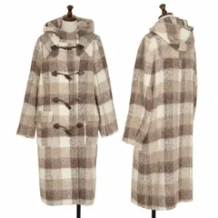 マドモアゼルノンノンNON NO アルパカ混紡シャギーチェックダッフルコート モカベージュM位