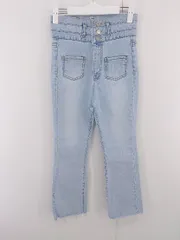 ◇ YILON ハイウェスト カットオフ ストレッチ フレア ジーンズ デニム パンツ サイズ L ライトブルー レディース E  【中古】 【1305250027869】
