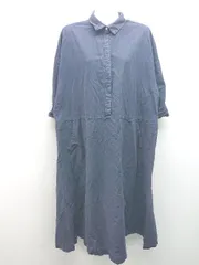  EARTHMUSIC&ECOLOGY フロントボタン 襟付き ノンストレッチ 半袖 ひざ丈 ワンピース サイズＦ ネイビー レディース  【1305290003724】