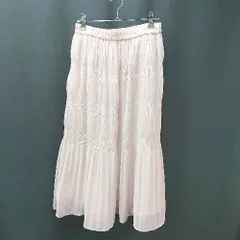 ◇ misch masch 裏地 ウエストゴム ギャザー レース オシャレ ひざ丈 フレア スカート サイズ2 ベージュ系 レディース E  【1305290004448】