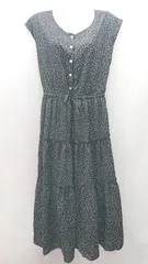 ◇ NICE CLAUP ドット柄 裏地 ウエストゴム ノースリーブ ロング丈 ワンピース 表記なし ブラック系 レディース E  【1305290005445】