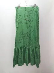 ◇ 新品 Re:EDIT 総柄 ウエストゴム サイドジップ 裏地 ロング丈 タイト スカート サイズL グリーン系 レディース E  【1305290005261】