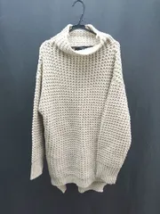 ◇ neos ネオス シンプル ニット　かぎ編み ロング ハイネック 長袖 セーター サイズＭ ベージュ メンズ E  【1305290007401】