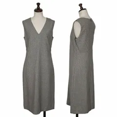 アニエスベーagnes b ウール千鳥柄Vネックノースリーブワンピース 白黒38