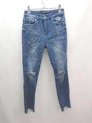 ◇ JEANASIS ジーナシス パッチ ストレッチ ダメージ加工 オシャレ シンプル デニムパンツ サイズS ブルー系 レディース E  【1305290007807】