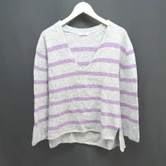 ◇ un dix cors アンディコール Vネック ケーブル ボーダー柄 起毛 シンプル 長袖 ニット サイズF グレー系 レディース E  【1305290008590】