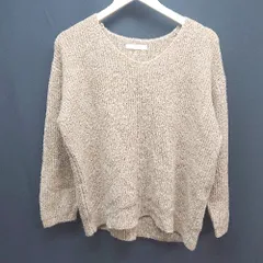 ◇ chocol raffine robe Vネック ケーブル 起毛 ラメ感 オシャレ シンプル 長袖 ニット サイズF ブラウン系 レディース E  【1305290008101】