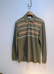 ラコステ　長袖Tシャツ ポロシャツ　コットン　カーキ　オレンジ　ホワイト　ストライプ LACOSTE　サイズ記載５　袖口伸縮リブ