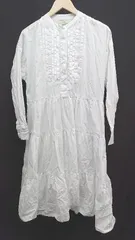 ◇ mili an deni ヘンリーネック シンプル プリーツ 長袖 ひざ丈 ワンピース サイズM ホワイト系 レディース E  【1305290008996】