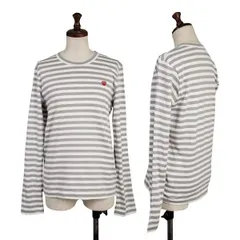 プレイ コムデギャルソンPLAY COMME des GARCONS 胸ハートチビワッペンボーダーカットソー グレー白M