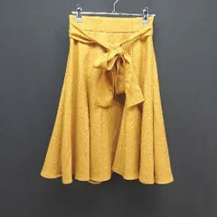 ◇ JUSGLITTY 綺麗め オフィス ﾌｫｰﾏﾙ 上品 膝丈 フレア ウール スカート サイズ0 マスタード系 レディース E  【1305290014218】