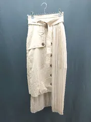 ◇ RESEXXY プリーツ インナーキュロット 透け感 アシンメトリー ロング丈 フレア スカート サイズF ベージュ レディース E  【1305290012887】