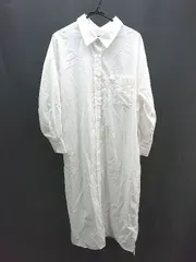 ◇ chocol raffine robe 無地 シンプル 胸ポケット 薄手 長袖 ロング ワンピース サイズF ホワイト レディース E  【1305290012832】