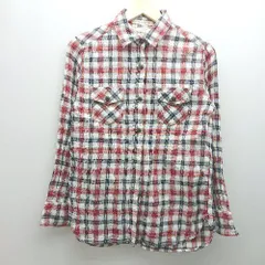 ◇ green label relaxing UNITED ARROWS チェック柄 柔らか生地 長袖 カジュアル シャツ サイズ38 ﾚｯﾄﾞ レディース E  【1305290015536】