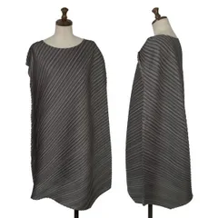 プリーツプリーズPLEATS PLEASE バイアスプリーツ変形ノースリーブワンピース チャコールカーキ3